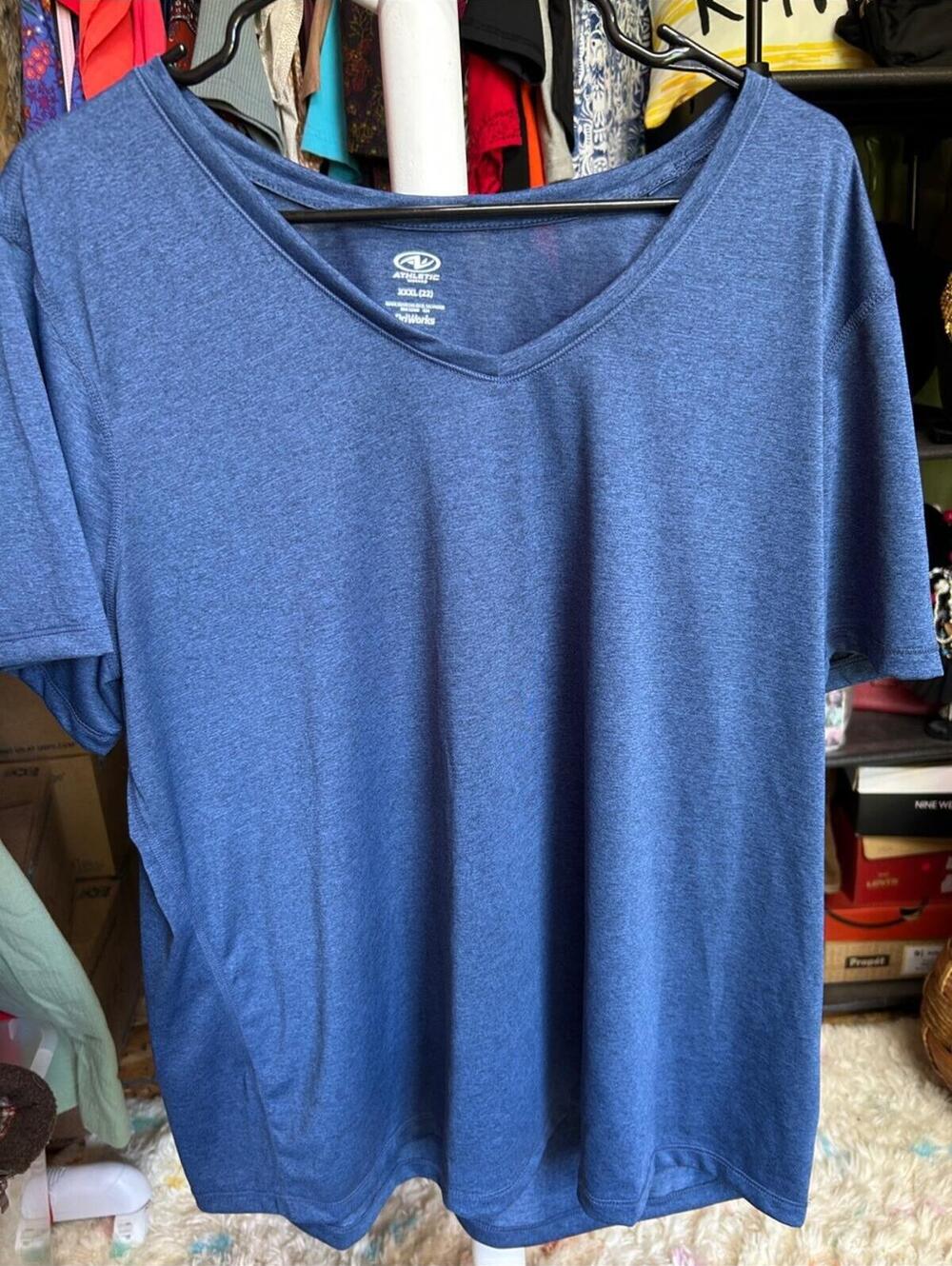Athletic Works Blue Short Sleeve V-Neck Tee Size XXXL